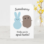 Funny Potato Blue Bunny Easter Kaart (Gele Bloem)