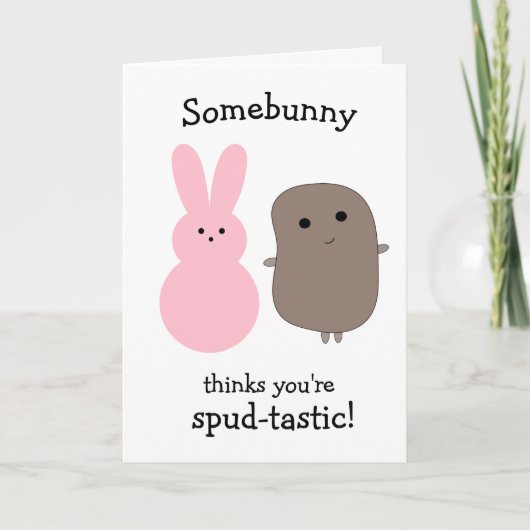 Funny Potato Pink Bunny Easter Kaart (Voorkant)