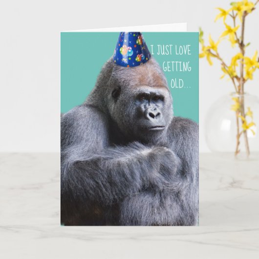 Funny Pouting Gorilla houdt van oud Sarcasme Kaart (Gele Bloem)