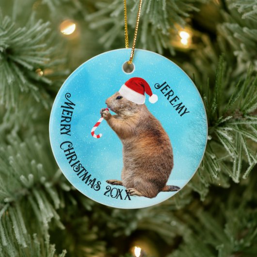 Funny Prairie Dog in Santa Hat Keramisch Ornament (Boom)