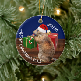 Funny Prairie Dog in Santa Hat Keramisch Ornament