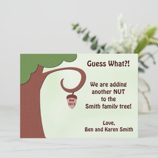 Funny Pregnancy Announcard - Nut to Tree Aankondiging (Staand voorkant)