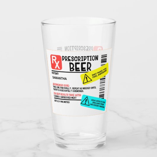 Funny Prescription Beer Warning Label Persoonlijk Glas (Achterkant)