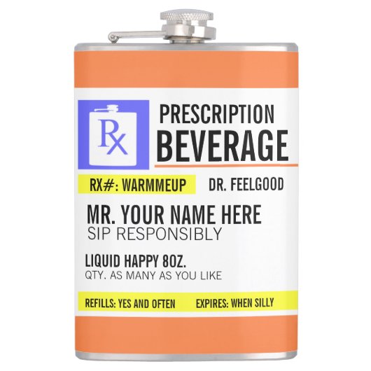 Funny Prescription Label 8 oz. Beverage Flask Heupfles (Voorkant)