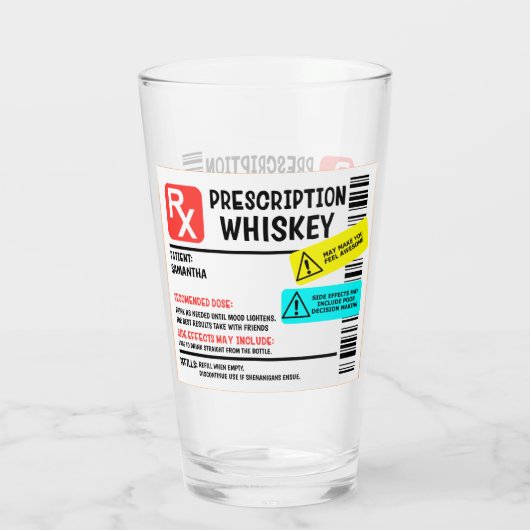 Funny Prescription Whiskey Custom Warning Label Glas (Achterkant)