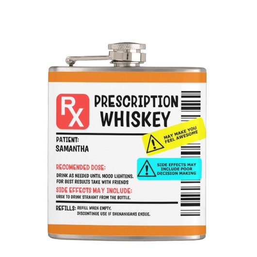 Funny Prescription Whiskey Custom Warning Label Heupfles (Voorkant)