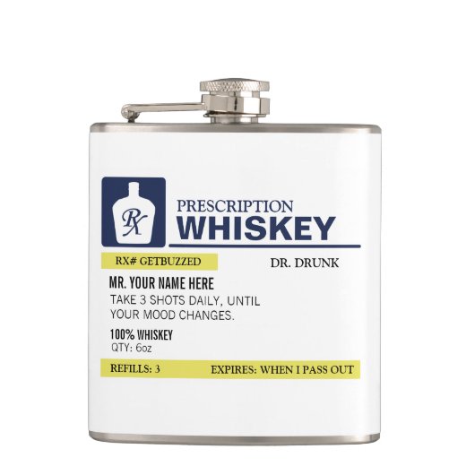 Funny Prescription Whiskey Heupfles (Voorkant)