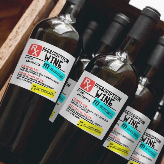 Funny Prescription Wine Warning Label Persoonlijk Wijn Etiket