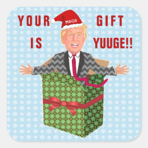 Funny President Donald Trump met kerstcadeau Vierkante Sticker