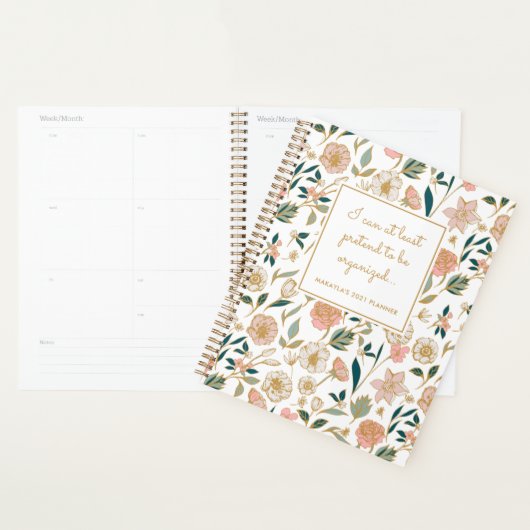 Funny Pretty Gold Floral Nom Planne blanche (Devant avec enveloppe)