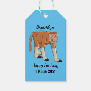 Funny proboscis aap cartoon afbeelding cadeaulabel
