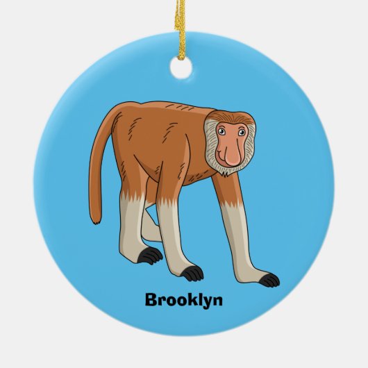 Funny proboscis aap cartoon afbeelding keramisch ornament (Achterkant)