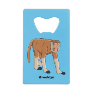 Funny proboscis aap cartoon afbeelding kredietkaart flessenopener
