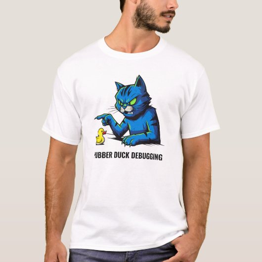 Funny Programmer Cat Rubber Duck Debugging Art T-shirt (Voorkant)