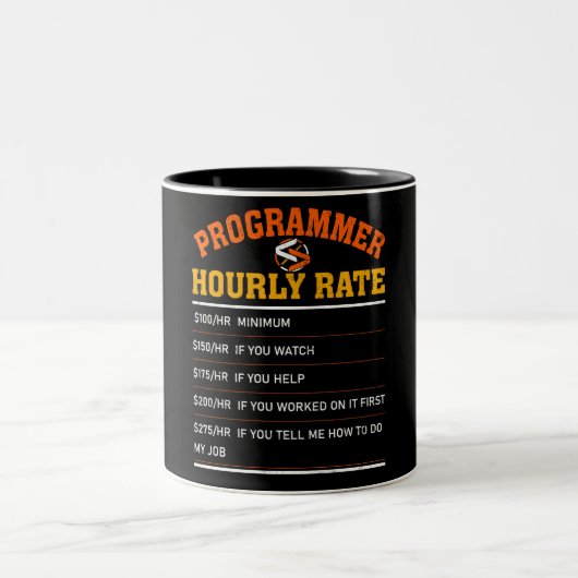 Funny Programmer Hourly Rate Tweekleurige Koffiemok (Center)