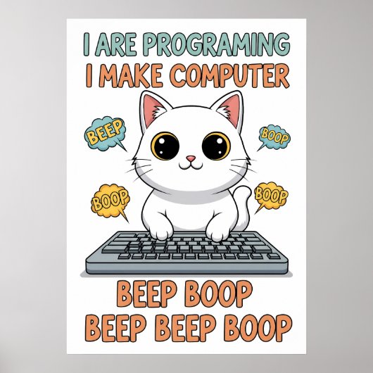 Funny Programming Cat Meme - "I Are Programing" Poster (Voorkant)