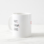 Funny Project Management Gezegde Fast Cheap Good Koffiemok (Voorkant links)
