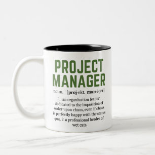 Funny Project Manager Dictionary Definition, Humor Tweekleurige Koffiemok
