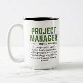 Funny Project Manager Dictionary Definition, Humor Tweekleurige Koffiemok (Links)