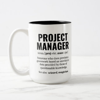 Funny Project Manager Dictionary Definition, Humor Tweekleurige Koffiemok
