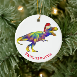 Funny Psychedelic Tyrannosaurus Rex Santa Dinosaur Keramisch Ornament