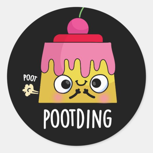Funny Pudding Fart Pun Dark BG Ronde Sticker (Voorkant)