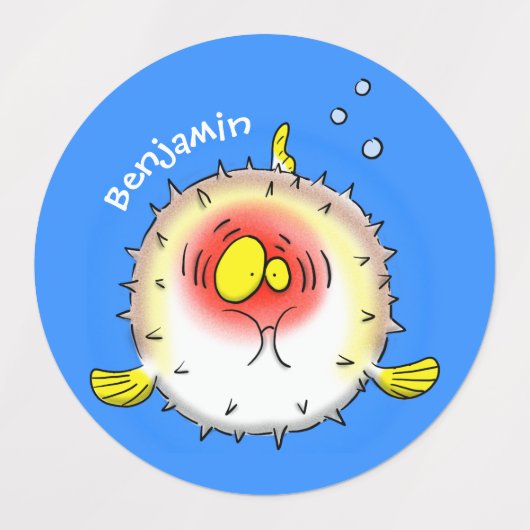 Funny puffer fish porcupine fish cartoon labels (Design 2)