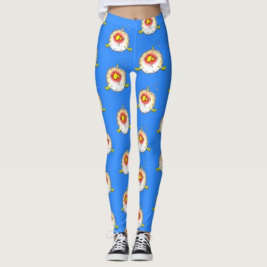 Funny puffer fish porcupine fish cartoon leggings (Voorkant)