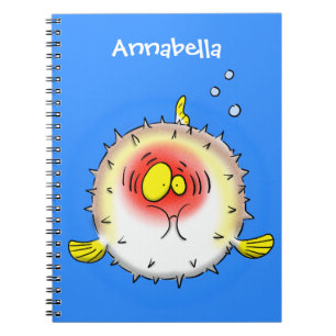 Funny puffer fish porcupine fish cartoon notitieboek