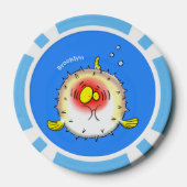 Funny puffer fish porcupine fish cartoon poker chips (Achterkant)