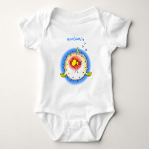 Funny puffer fish porcupine fish cartoon romper