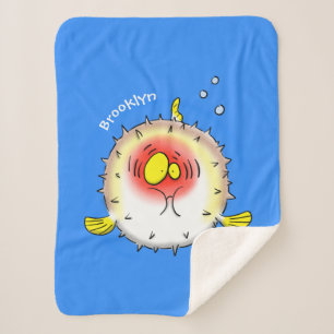 Funny puffer fish porcupine fish cartoon sherpa deken