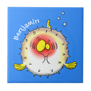 Funny puffer fish porcupine fish cartoon tegeltje