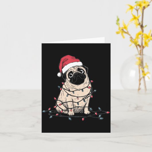 Funny Pug Christmas Graphics Dog Lights Lover Owne Kaart (Gele Bloem)