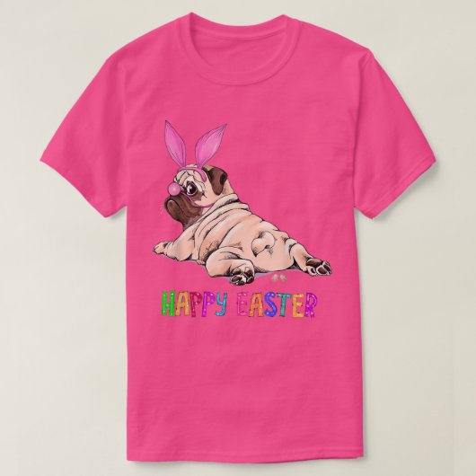 Funny Pug Dog Bunny Easter Balls Eggs herfst uit L T-shirt (Design voorkant)