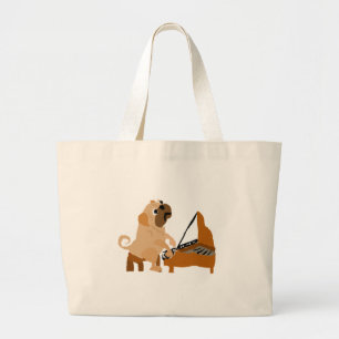 Funny Pug Dog die Piano speelt Grote Tote Bag