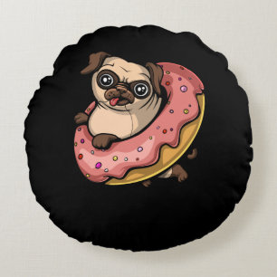 Funny Pug Dog Donut Lover Pet Rond Kussen