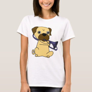Funny Pug Dog Spelling Trombone T-shirt