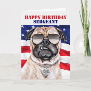 Funny Pug Militaire Sergeant Birthday Kaart