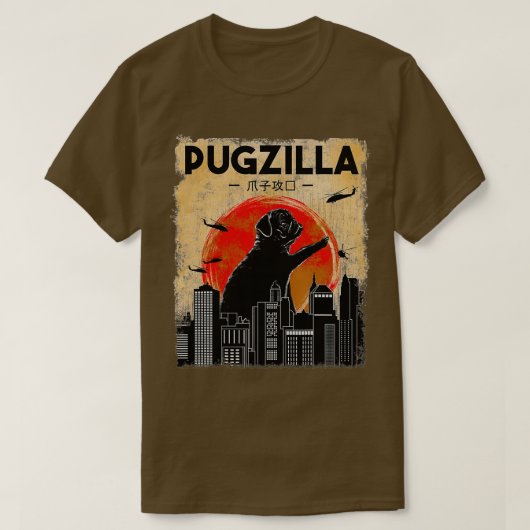 Funny Pug , Pugzilla , Funny Dog Pug T-shirt (Design voorkant)
