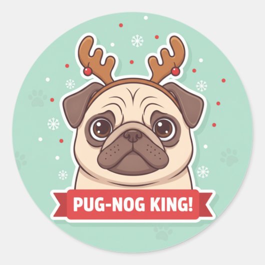 Funny Pug Reindeer Holiday Sticker (Devant)