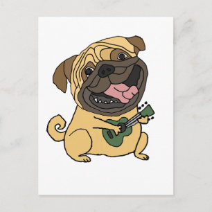Funny Pug Spelling Ukulele Cartoon Briefkaart
