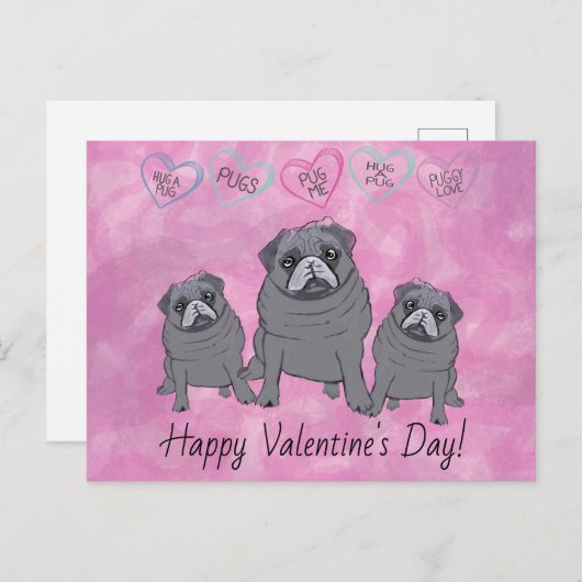 Funny Pug Valentijn Briefkaart (Voorkant / Achterkant)