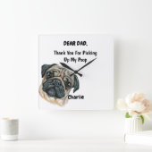 Funny Pug Waterverf Canine Art Vierkante Klok (Huis)