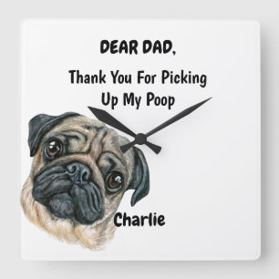Funny Pug Waterverf Canine Art Vierkante Klok
