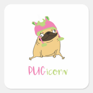 Funny Pugicorn Unicorn Pug Vierkante Sticker