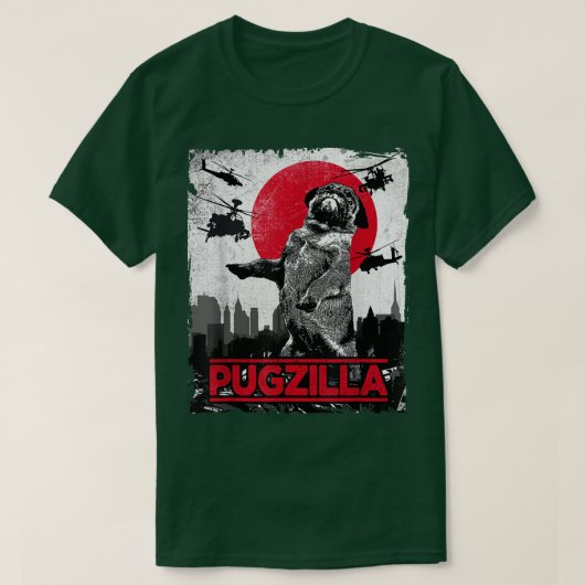 Funny Pugzilla Pug Dog T-shirt (Design voorkant)
