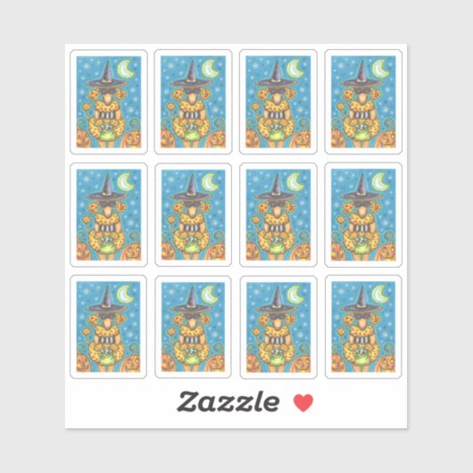 FUNNY PUMPKIN POODLE IN HALLOWEEN WITCH COSTUME STICKER (Vel)