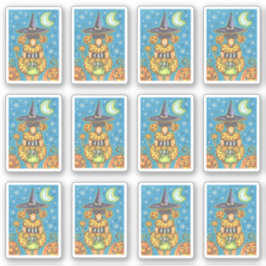 FUNNY PUMPKIN POODLE IN HALLOWEEN WITCH COSTUME STICKER