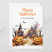 Funny Pumpkins Waterverf Happy Halloween Kaart (Voorkant / Achterkant)